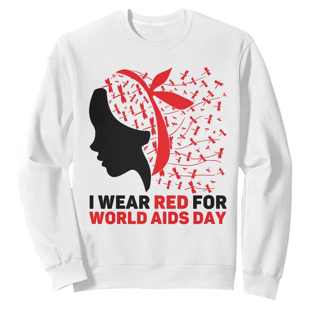 I Wear Red For World AIDS Day Sweatshirt HIV Awareness Dragonfly Support Gift TS12 White Print Your Wear