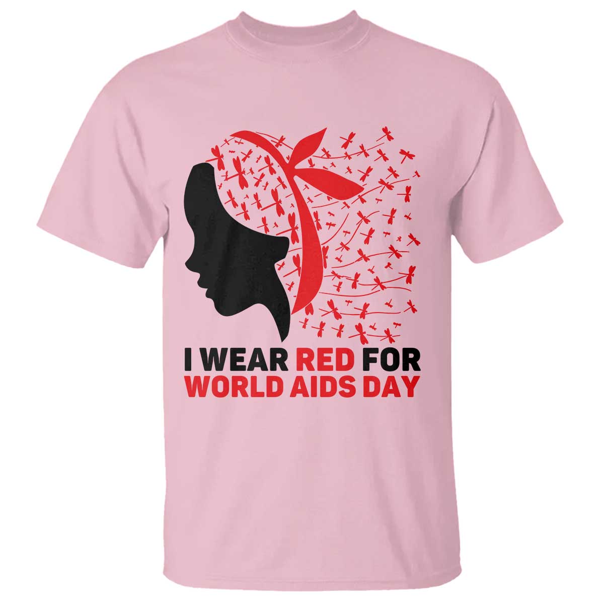 I Wear Red For World AIDS Day T Shirt HIV Awareness Dragonfly Support Gift TS12 Light Pink Print Your Wear