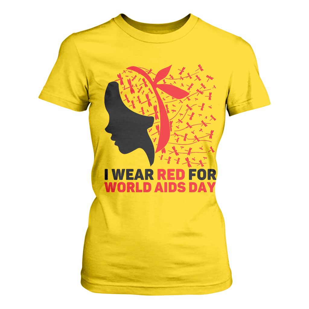 I Wear Red For World AIDS Day T Shirt For Women HIV Awareness Dragonfly Support Gift TS12 Daisy Print Your Wear