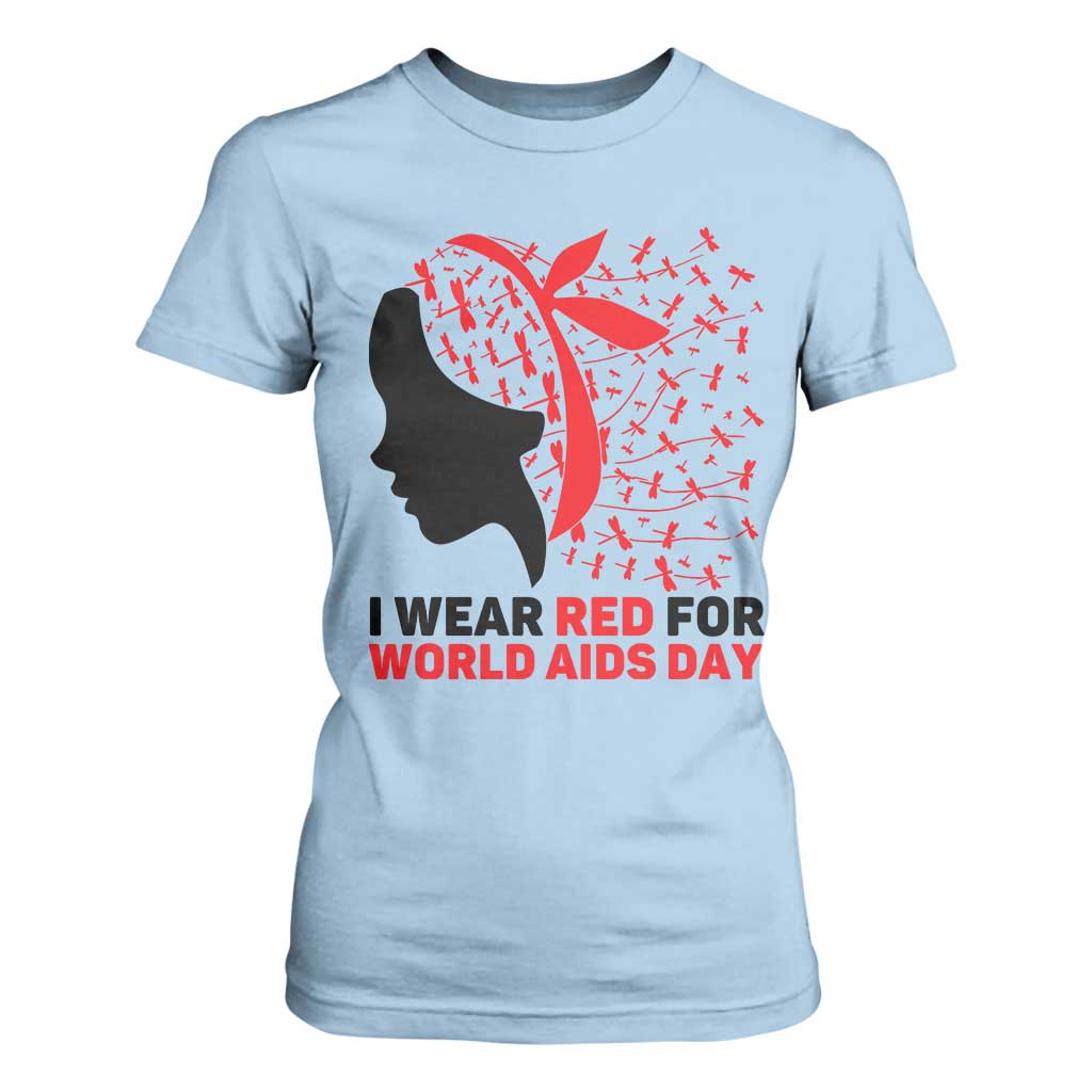I Wear Red For World AIDS Day T Shirt For Women HIV Awareness Dragonfly Support Gift TS12 Light Blue Print Your Wear