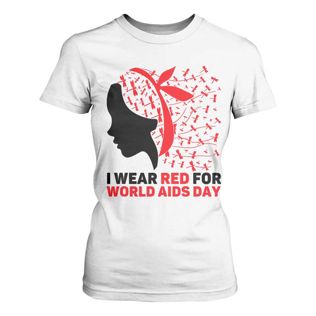 I Wear Red For World AIDS Day T Shirt For Women HIV Awareness Dragonfly Support Gift TS12 White Print Your Wear