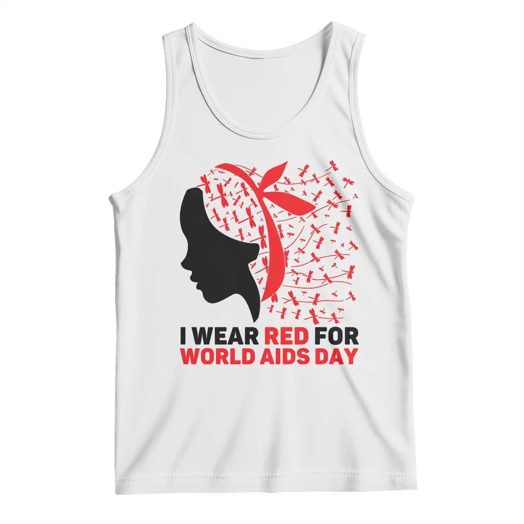 I Wear Red For World AIDS Day Tank Top HIV Awareness Dragonfly Support Gift TS12 White Print Your Wear