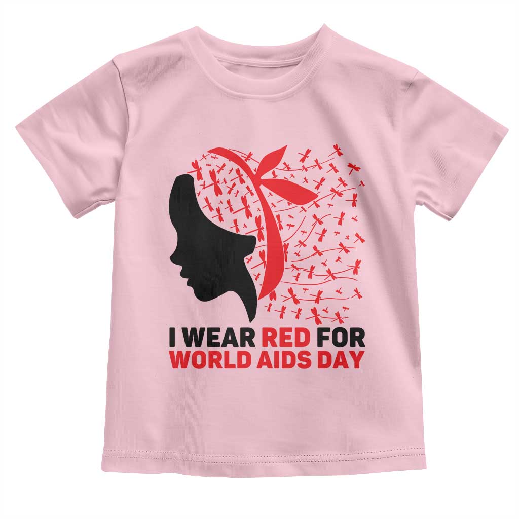 I Wear Red For World AIDS Day Toddler T Shirt HIV Awareness Dragonfly Support Gift TS12 Light Pink Print Your Wear