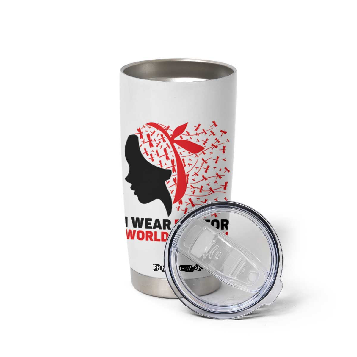 I Wear Red For World AIDS Day Tumbler Cup HIV Awareness Dragonfly Support Gift TS12 Print Your Wear