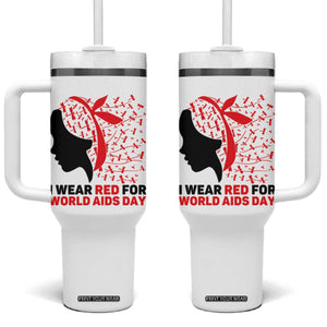 I Wear Red For World AIDS Day Tumbler With Handle HIV Awareness Dragonfly Support Gift TS12 One Size: 40 oz White Print Your Wear