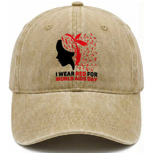 I Wear Red For World AIDS Day Washed Cotton Baseball Cap HIV Awareness Dragonfly Support Gift TS12 Print Your Wear
