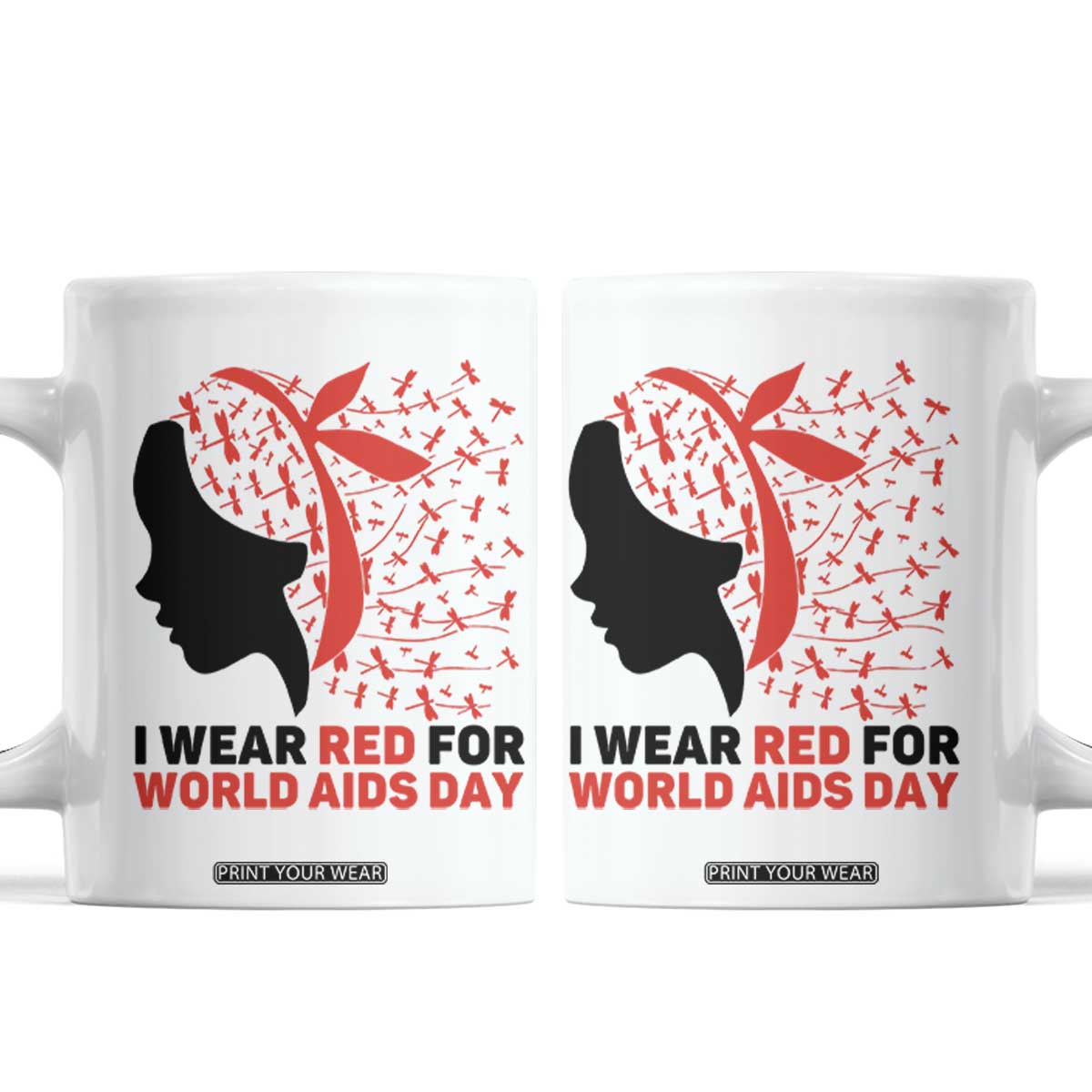 I Wear Red For World AIDS Day Coffee Mug HIV Awareness Dragonfly Support Gift TS12 White Print Your Wear