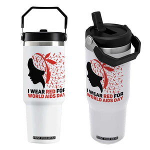 I Wear Red For World AIDS Day Flip Straw Tumbler HIV Awareness Dragonfly Support Gift TS12 One Size: 30 oz White Print Your Wear