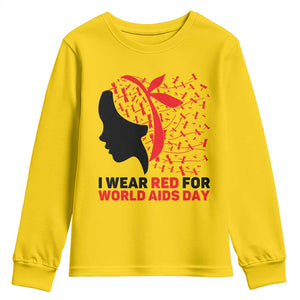 I Wear Red For World AIDS Day Youth Sweatshirt HIV Awareness Dragonfly Support Gift TS12 Daisy Print Your Wear