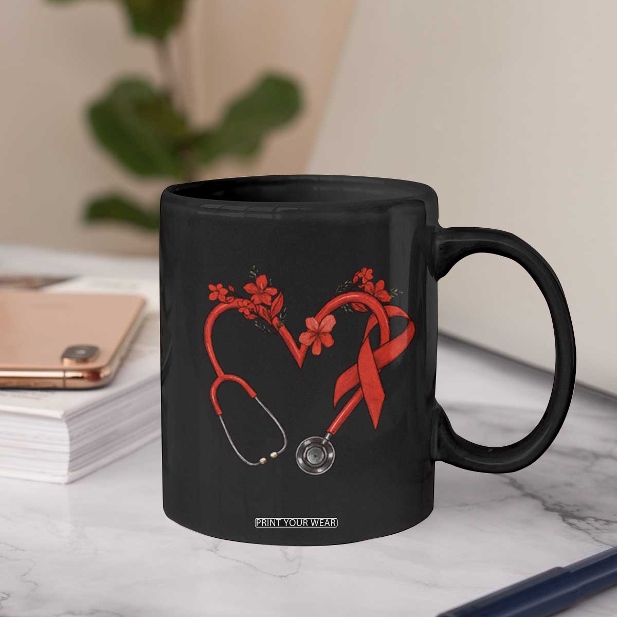 Healthcare Hero HIV Awareness Coffee Mug Red Ribbon Support Gift TS12 Print Your Wear