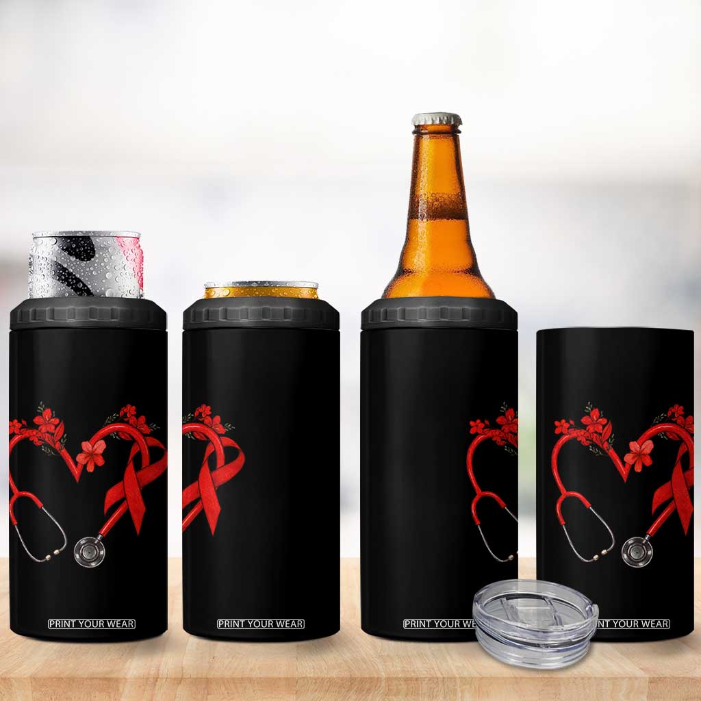 Healthcare Hero HIV Awareness 4 in 1 Can Cooler Tumbler Red Ribbon Support Gift TS12 Print Your Wear