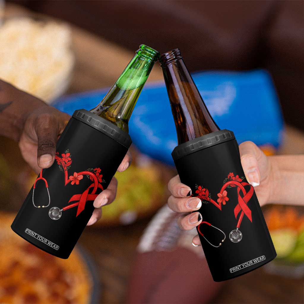 Healthcare Hero HIV Awareness 4 in 1 Can Cooler Tumbler Red Ribbon Support Gift TS12 Print Your Wear