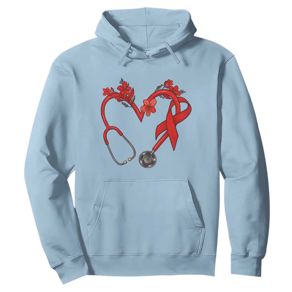 Healthcare Hero HIV Awareness Hoodie Red Ribbon Support Gift TS12 Light Blue Print Your Wear