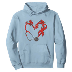 Healthcare Hero HIV Awareness Hoodie Red Ribbon Support Gift TS12 Light Blue Print Your Wear