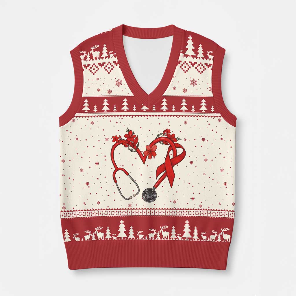 Healthcare Hero HIV Awareness V-Neck Knit Sweater Vest Red Ribbon Support Gift TS12 Beige Red Print Your Wear