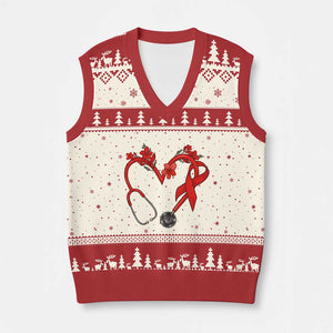 Healthcare Hero HIV Awareness V-Neck Knit Sweater Vest Red Ribbon Support Gift TS12 Beige Red Print Your Wear