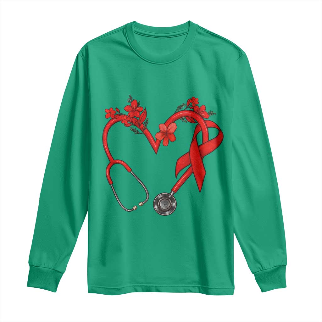 Healthcare Hero HIV Awareness Long Sleeve Shirt Red Ribbon Support Gift TS12 Irish Green Print Your Wear
