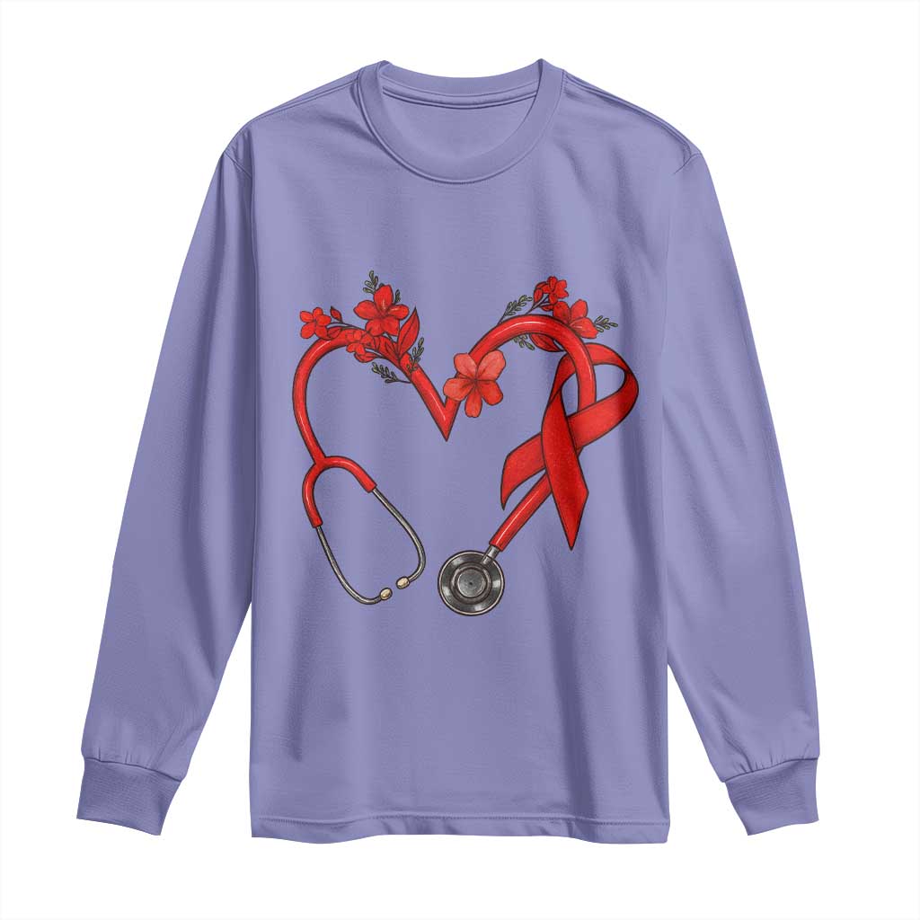 Healthcare Hero HIV Awareness Long Sleeve Shirt Red Ribbon Support Gift TS12 Violet Print Your Wear