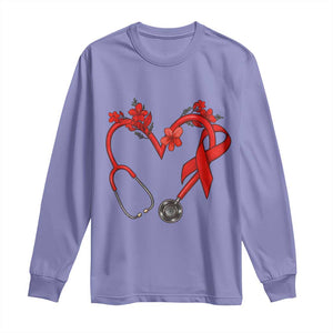 Healthcare Hero HIV Awareness Long Sleeve Shirt Red Ribbon Support Gift TS12 Violet Print Your Wear