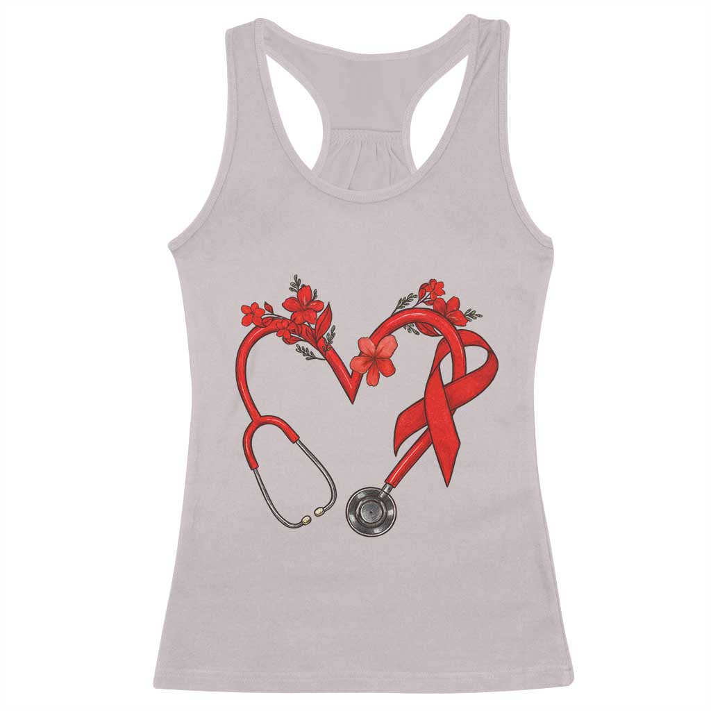 Healthcare Hero HIV Awareness Racerback Tank Top Red Ribbon Support Gift - Print Your Wear