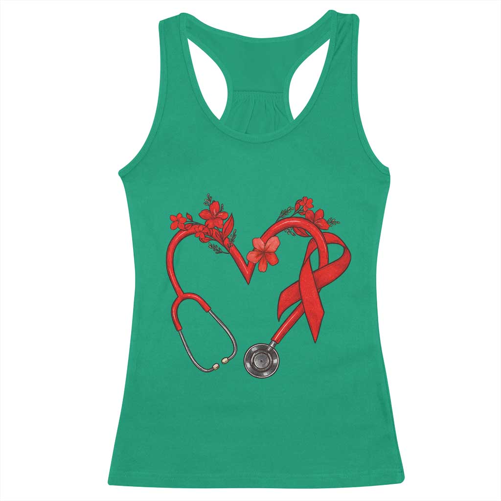 Healthcare Hero HIV Awareness Racerback Tank Top Red Ribbon Support Gift - Print Your Wear