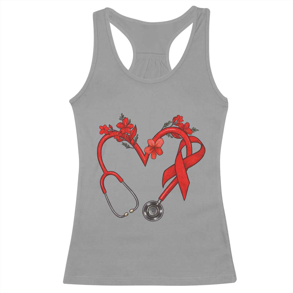 Healthcare Hero HIV Awareness Racerback Tank Top Red Ribbon Support Gift - Print Your Wear