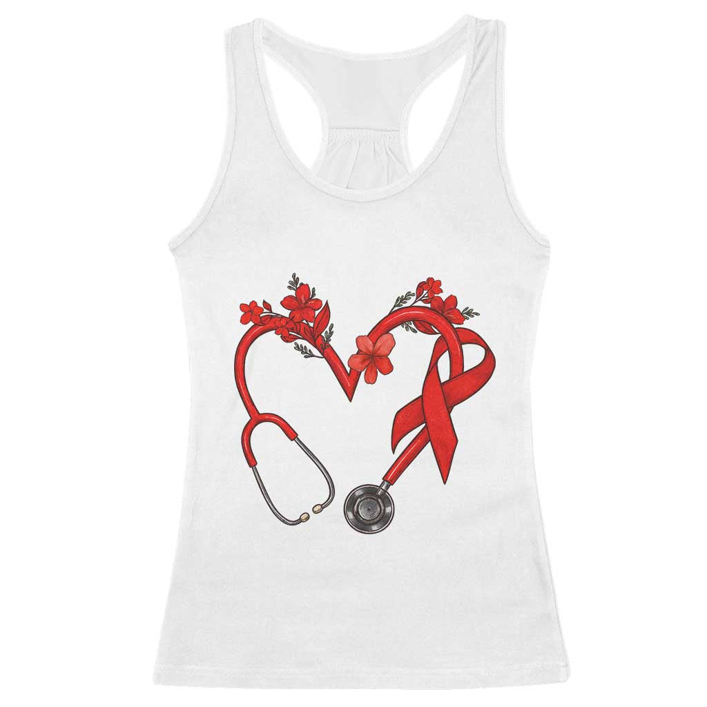 Healthcare Hero HIV Awareness Racerback Tank Top Red Ribbon Support Gift TS12 White Print Your Wear