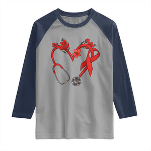 Healthcare Hero HIV Awareness Raglan Shirt Red Ribbon Support Gift TS12 Sport Gray Navy Print Your Wear