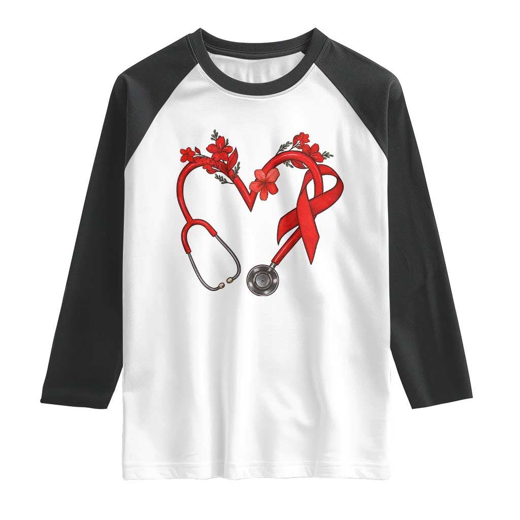 Healthcare Hero HIV Awareness Raglan Shirt Red Ribbon Support Gift TS12 White Black Print Your Wear