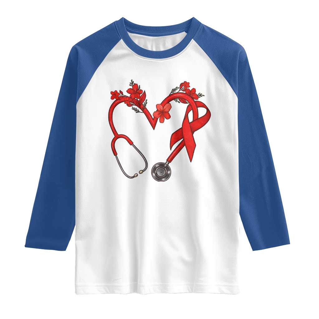 Healthcare Hero HIV Awareness Raglan Shirt Red Ribbon Support Gift TS12 White Royal Print Your Wear