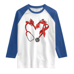 Healthcare Hero HIV Awareness Raglan Shirt Red Ribbon Support Gift TS12 White Royal Print Your Wear