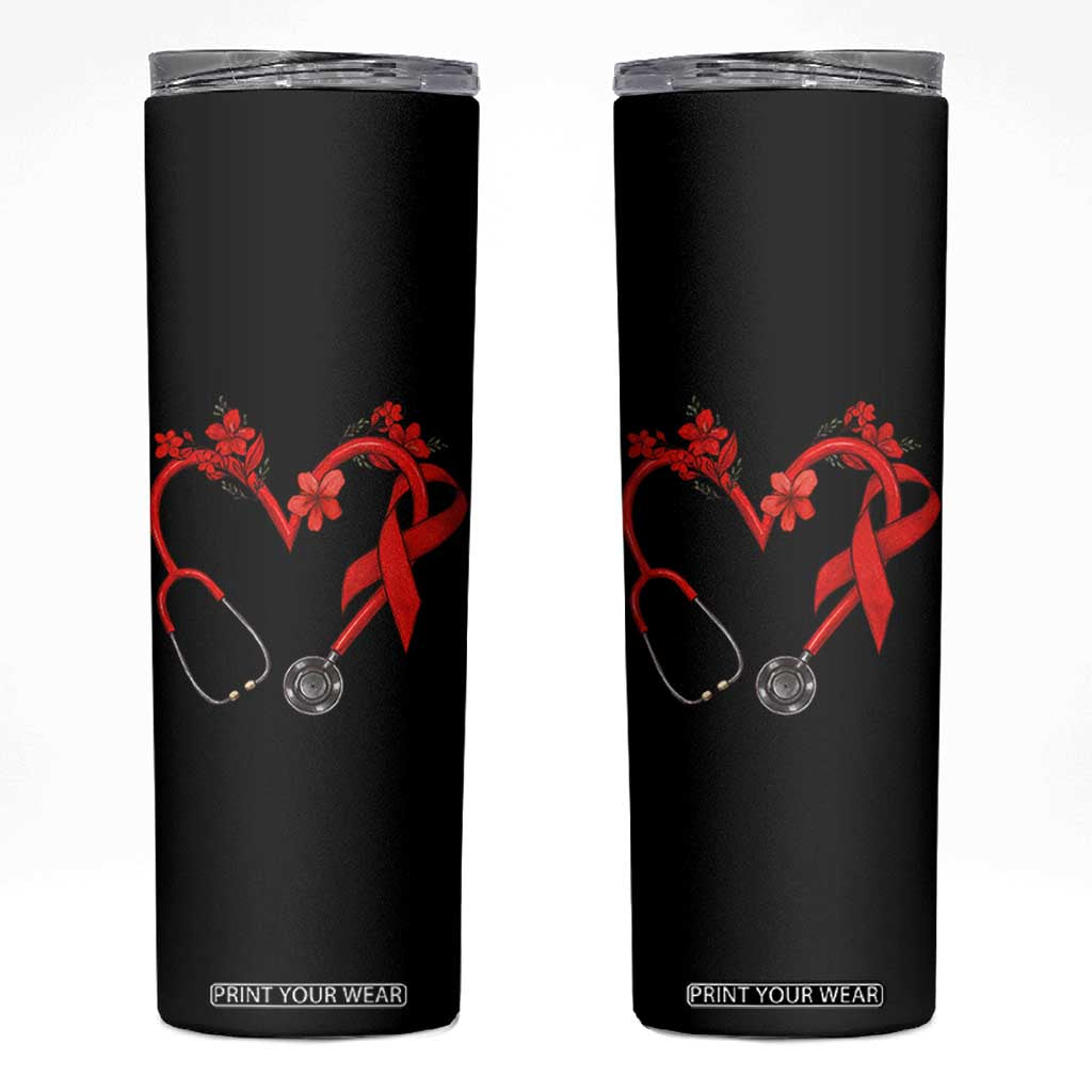 Healthcare Hero HIV Awareness Skinny Tumbler Red Ribbon Support Gift TS12 Black Print Your Wear