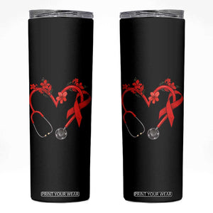 Healthcare Hero HIV Awareness Skinny Tumbler Red Ribbon Support Gift TS12 Black Print Your Wear