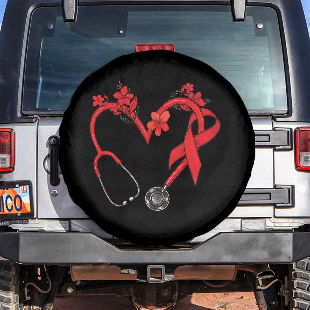 Healthcare Hero HIV Awareness Spare Tire Cover Red Ribbon Support Gift TS12 No hole Black Print Your Wear