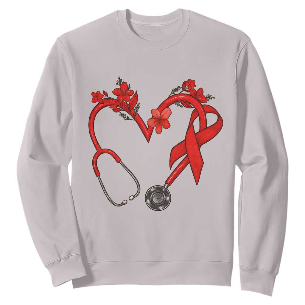 Healthcare Hero HIV Awareness Sweatshirt Red Ribbon Support Gift TS12 Ice Gray Print Your Wear