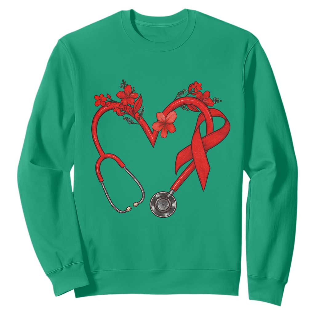 Healthcare Hero HIV Awareness Sweatshirt Red Ribbon Support Gift TS12 Irish Green Print Your Wear