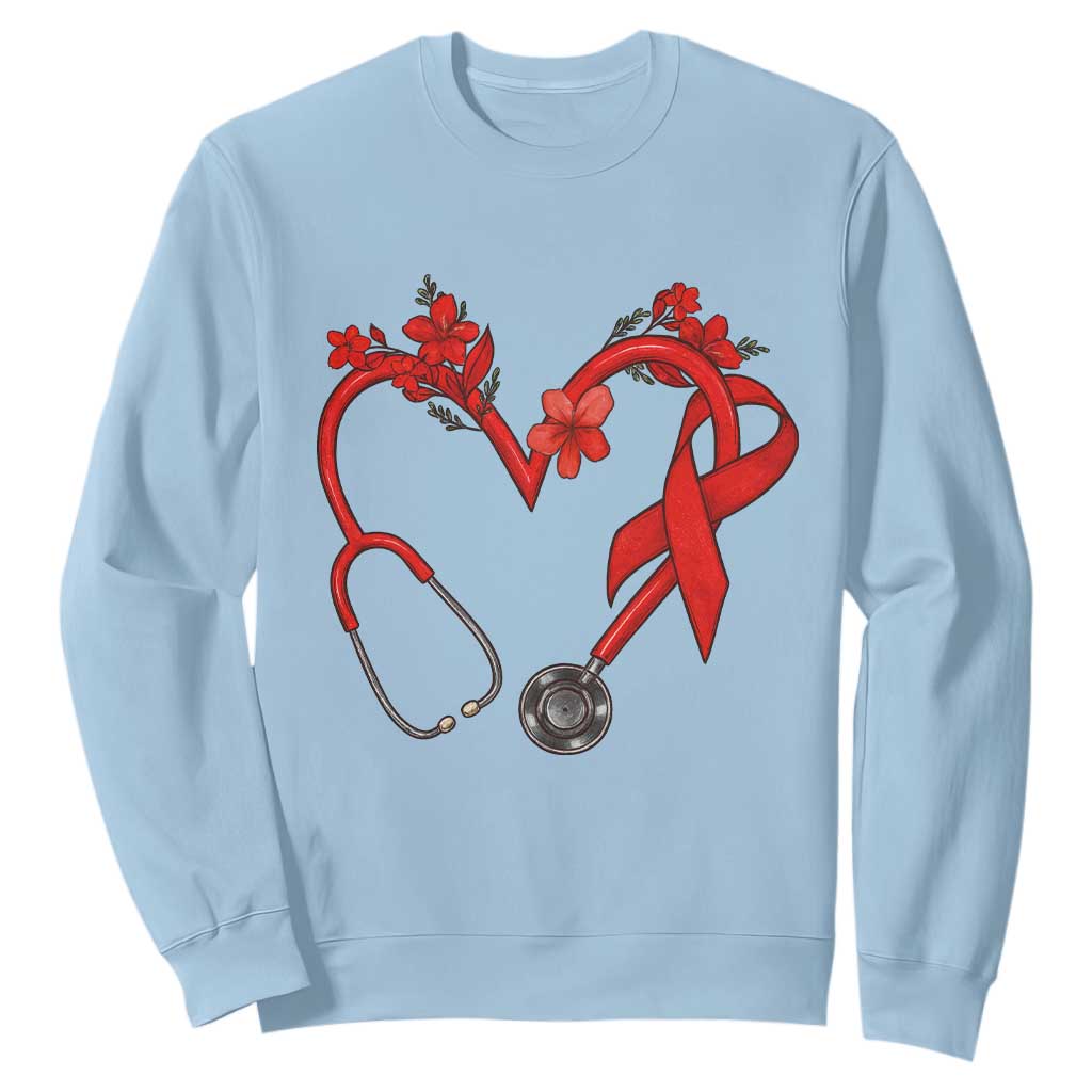 Healthcare Hero HIV Awareness Sweatshirt Red Ribbon Support Gift TS12 Light Blue Print Your Wear