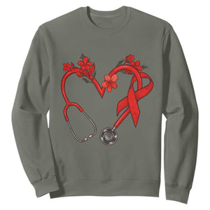 Healthcare Hero HIV Awareness Sweatshirt Red Ribbon Support Gift TS12 Military Green Print Your Wear
