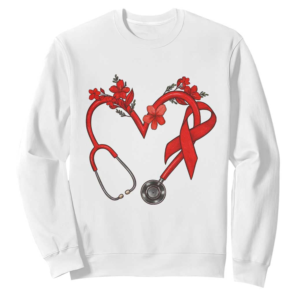 Healthcare Hero HIV Awareness Sweatshirt Red Ribbon Support Gift TS12 White Print Your Wear