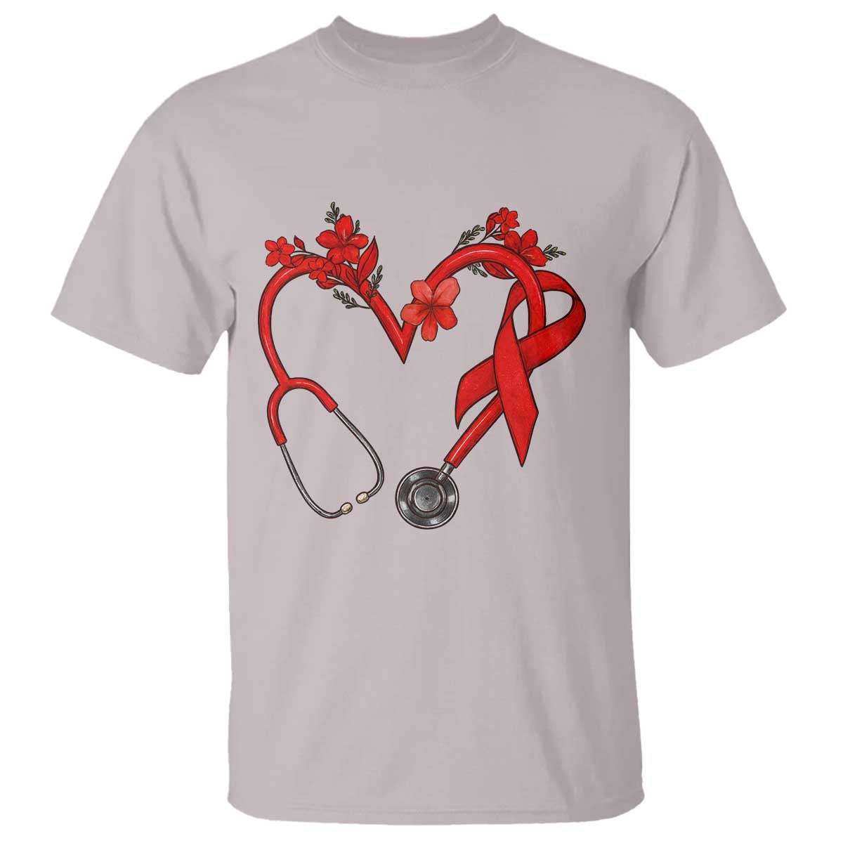 Healthcare Hero HIV Awareness T Shirt Red Ribbon Support Gift TS12 Ice Gray Print Your Wear