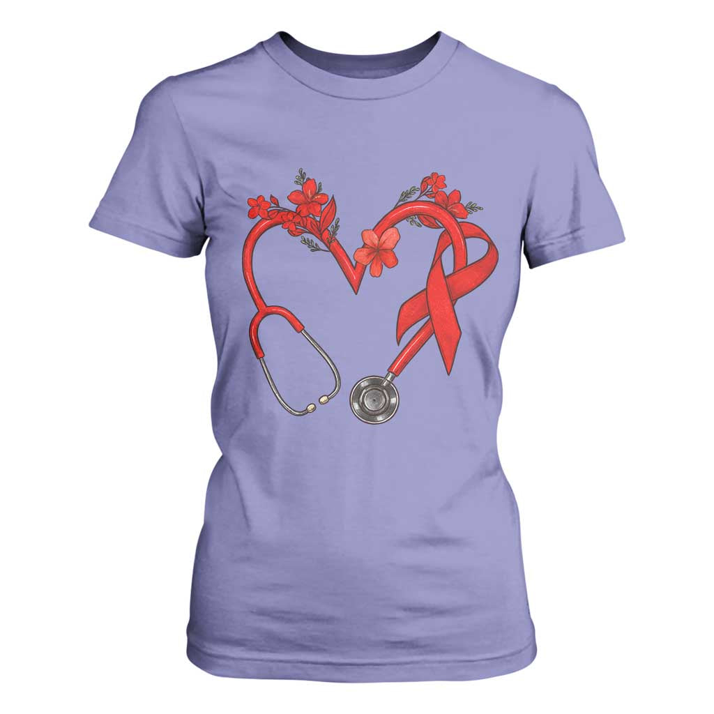 Healthcare Hero HIV Awareness T Shirt For Women Red Ribbon Support Gift TS12 Violet Print Your Wear