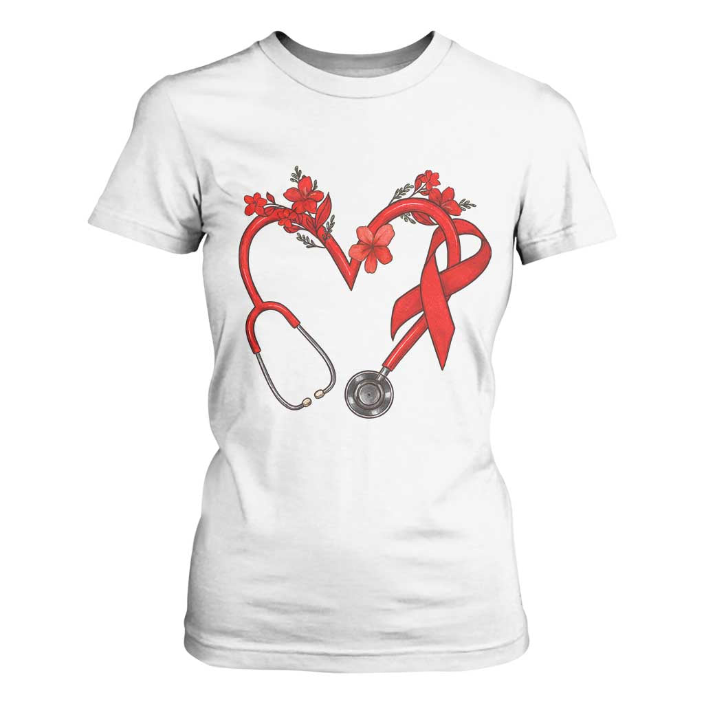 Healthcare Hero HIV Awareness T Shirt For Women Red Ribbon Support Gift TS12 White Print Your Wear