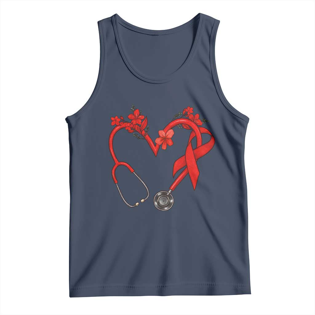 Healthcare Hero HIV Awareness Tank Top Red Ribbon Support Gift TS12 Navy Print Your Wear