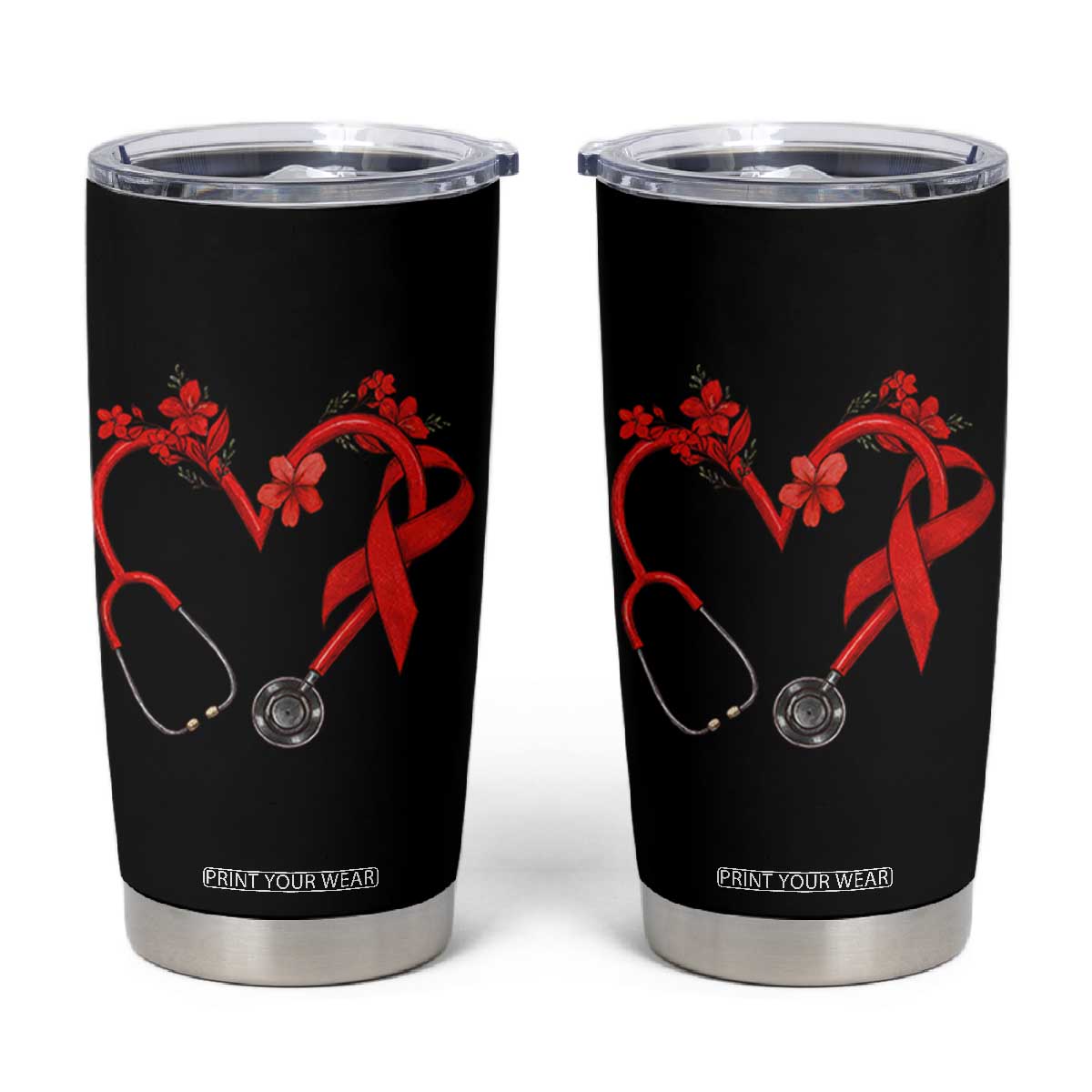 Healthcare Hero HIV Awareness Tumbler Cup Red Ribbon Support Gift TS12 Black Print Your Wear