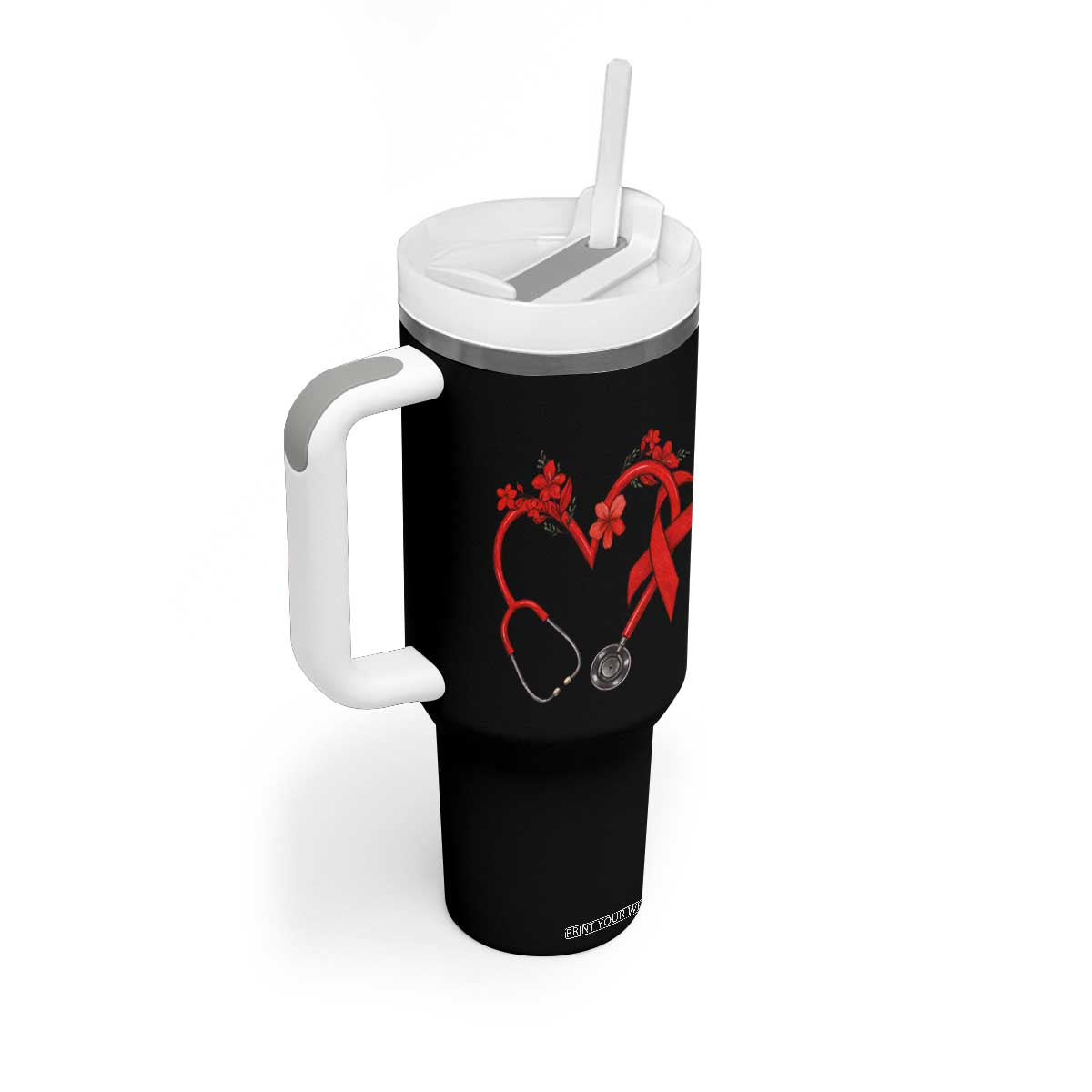 Healthcare Hero HIV Awareness Tumbler With Handle Red Ribbon Support Gift TS12 Print Your Wear