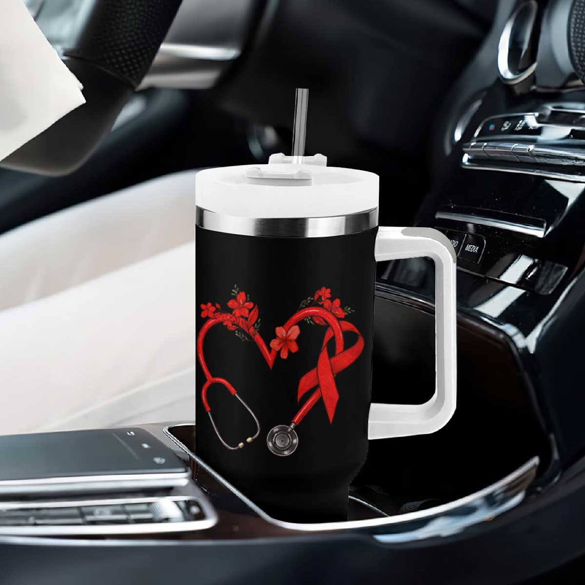 Healthcare Hero HIV Awareness Tumbler With Handle Red Ribbon Support Gift TS12 Print Your Wear