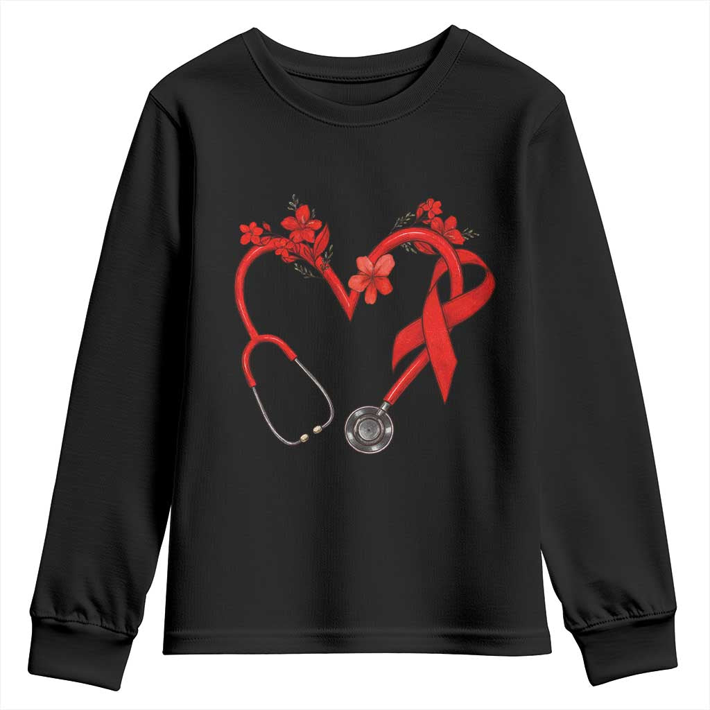 Healthcare Hero HIV Awareness Youth Sweatshirt Red Ribbon Support Gift TS12 Black Print Your Wear