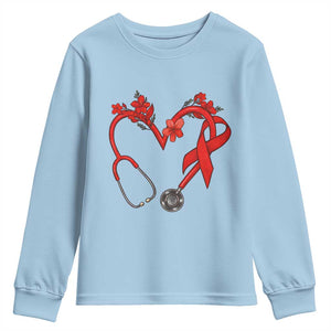 Healthcare Hero HIV Awareness Youth Sweatshirt Red Ribbon Support Gift TS12 Light Blue Print Your Wear