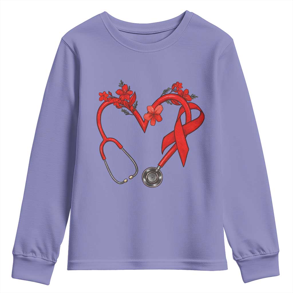 Healthcare Hero HIV Awareness Youth Sweatshirt Red Ribbon Support Gift TS12 Violet Print Your Wear