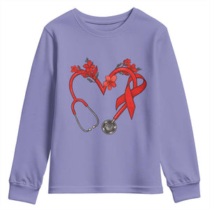 Healthcare Hero HIV Awareness Youth Sweatshirt Red Ribbon Support Gift TS12 Violet Print Your Wear